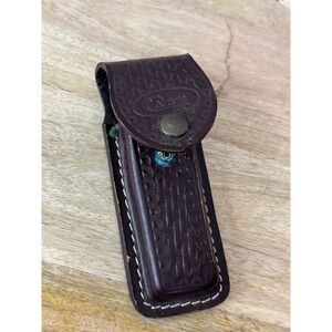 Case XX Vintage Brown Leather Basketweave Knife Sheath Belt Pouch Snap Closure